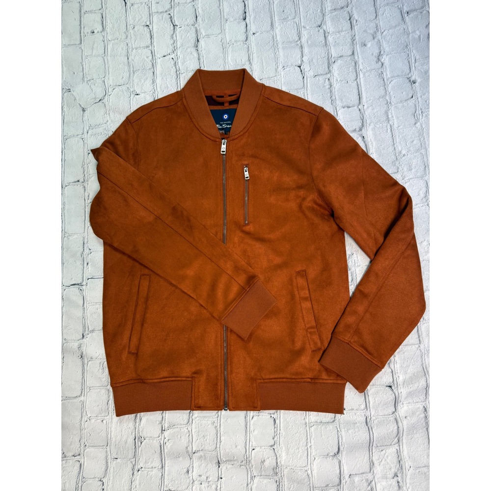Ben Sherman Bomber Jacket Size S Rust Faux Suede Zip Up Mod Indie Retro Urban